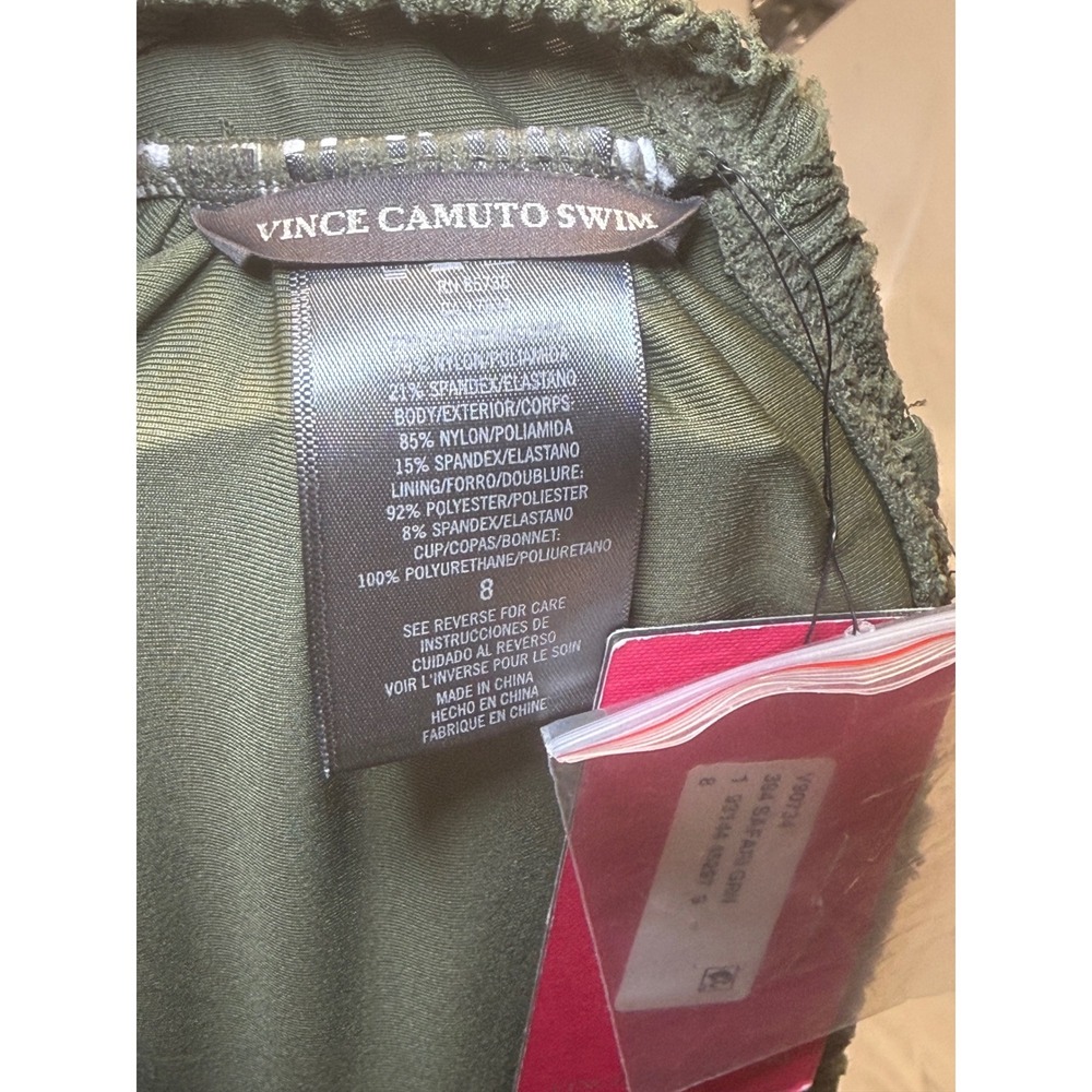 Vince‎ Camuto Crochet Strapless One Piece Swimsuit Safari Green V90734 Womens 8 - Picture 3 of 9